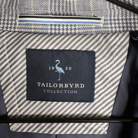Tailorbyrd Blazer Mens Size 44L Blue Plaid Windowpane Linen & Cotton Preppy - Picture 6 of 8